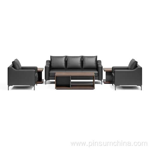 Wholesale leather sofa 3+1+1 black pu leather modern lounge suites sofa sets